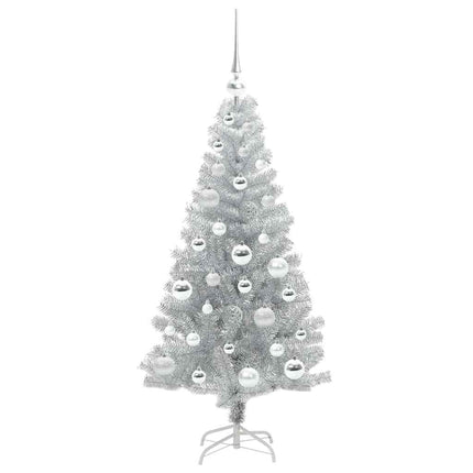Julgran med 150 LED-lampor med stativ Silver 120 cm PET