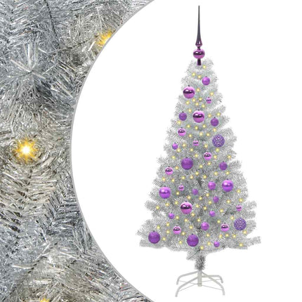 Julgran med 150 LED-lampor med stativ Silver 120 cm PET
