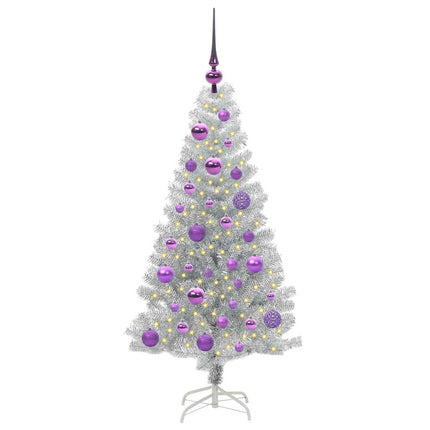 Julgran med 150 LED-lampor med stativ Silver 120 cm PET