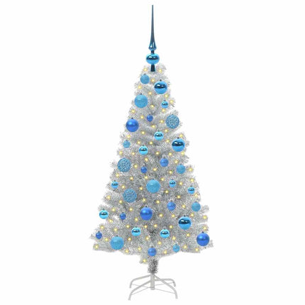 Julgran med 150 LED-lampor med stativ Silver 120 cm PET