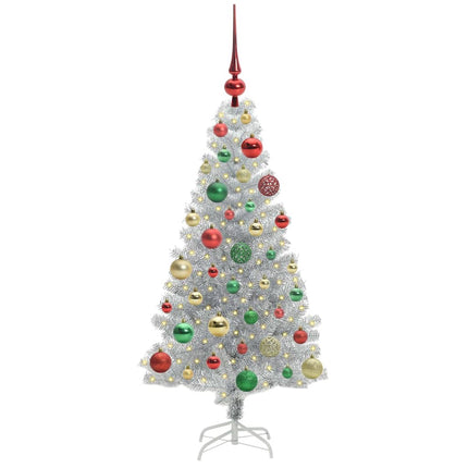 Julgran med 150 LED-lampor med stativ Silver 120 cm PET