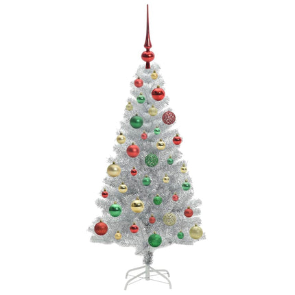 Julgran med 150 LED-lampor med stativ Silver 120 cm PET