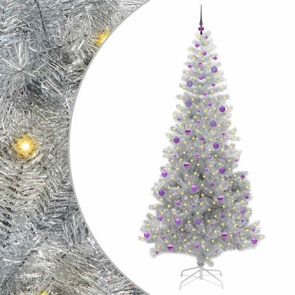 Julgran med 300 LED-lampor med stativ Silver 240 cm PET