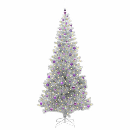 Julgran med 300 LED-lampor med stativ Silver 240 cm PET