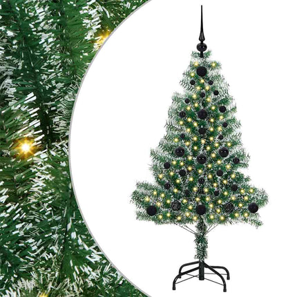 Konstgjord Julgran Snöflockad med LED Ljus Grön och Vit 120 cm