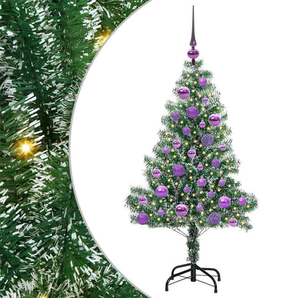 Konstgjord Julgran Snöflockad med LED Ljus Grön och Vit 120 cm