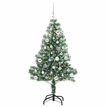 Konstgjord Julgran Snöflockad med LED Ljus Grön och Vit 150 cm