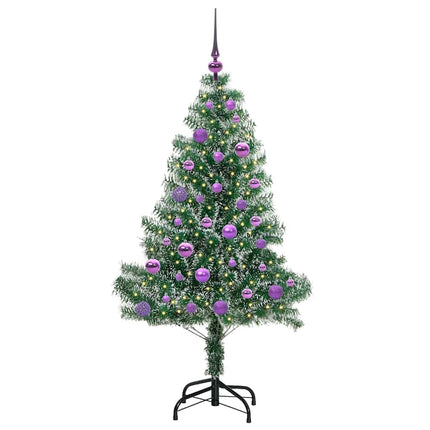 Konstgjord Julgran Snöflockad med LED Ljus Grön och Vit 150 cm