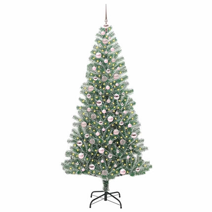 Konstgjord Julgran Snöflockad med LED Ljus Grön och Vit 210 cm