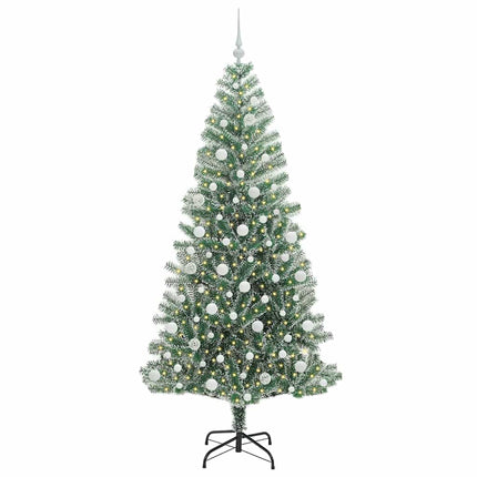 Konstgjord Julgran Snöflockad med LED Ljus Grön och Vit 210 cm