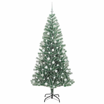 Konstgjord Julgran Snöflockad med LED Ljus Grön och Vit 210 cm