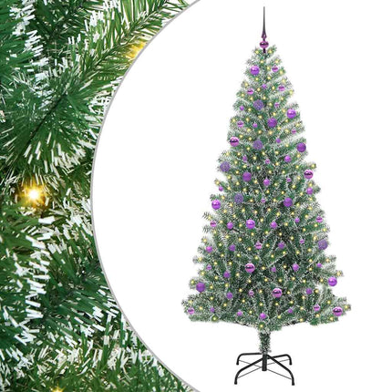 Konstgjord Julgran Snöflockad med LED Ljus Grön och Vit 210 cm
