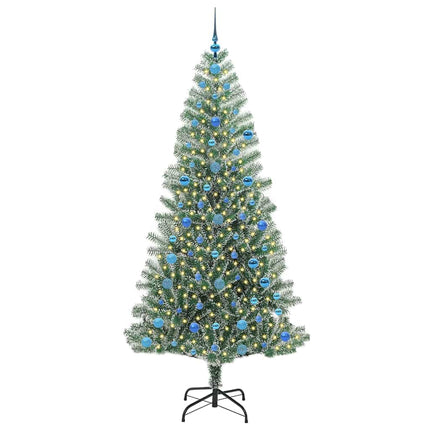 Konstgjord Julgran Snöflockad med LED Ljus Grön och Vit 210 cm