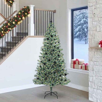 Konstgjord Julgran Snöflockad med LED Ljus Grön och Vit 240 cm