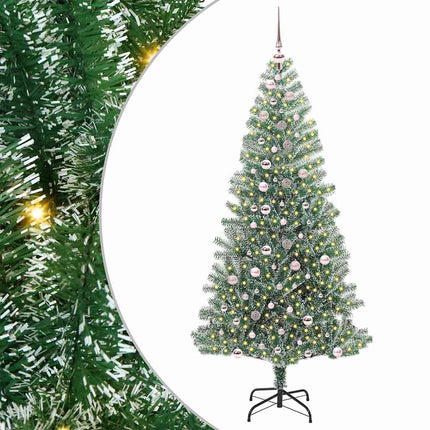 Konstgjord Julgran Snöflockad med LED Ljus Grön och Vit 240 cm