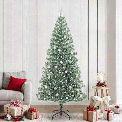 Konstgjord Julgran Snöflockad med LED Ljus Grön och Vit 240 cm