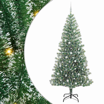 Konstgjord Julgran Snöflockad med LED Ljus Grön och Vit 240 cm