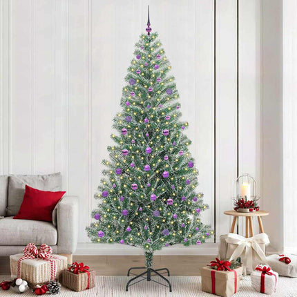 Konstgjord Julgran Snöflockad med LED Ljus Grön och Vit 240 cm