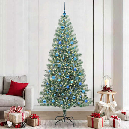 Konstgjord Julgran Snöflockad med LED Ljus Grön och Vit 240 cm
