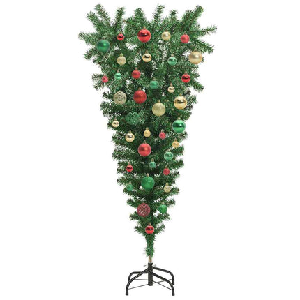 Upp och ner konstgjord förbelyst julgran med bollset 120 cm PVC