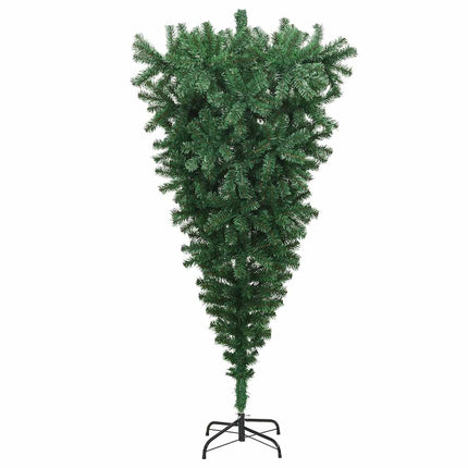 Upp och ner konstgjord förbelyst julgran med bollsats 210 cm