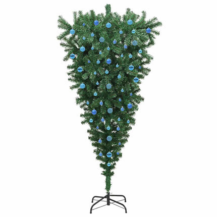 Upp och ner Konstgjord Förbelyst Julgran med Bollar Set 210 cm