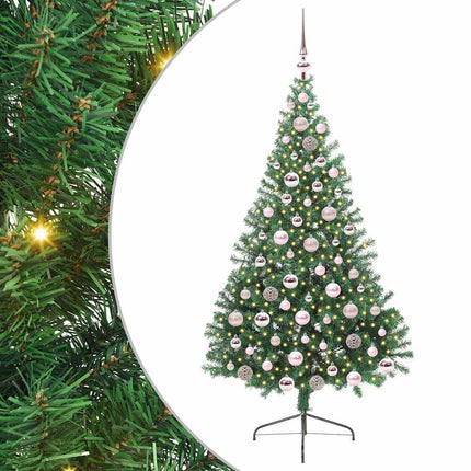 Konstgjord Förbelyst Julgran med 300 LED-lampor Grön 180 cm PVC