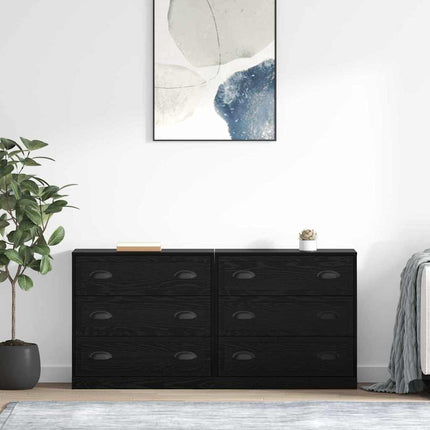 Skåp 2 pcs Svart Ek 70 x 35,5 x 67,5 cm Konstruerat trä