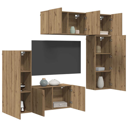 TV-väggmodul Väggmonterad 5 pcs Artisan Ek Konstruerat trä