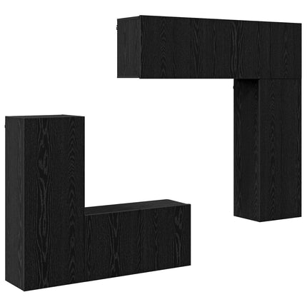TV-väggmodul Väggmonterad 5 pcs Svart ek Konstruerat trä