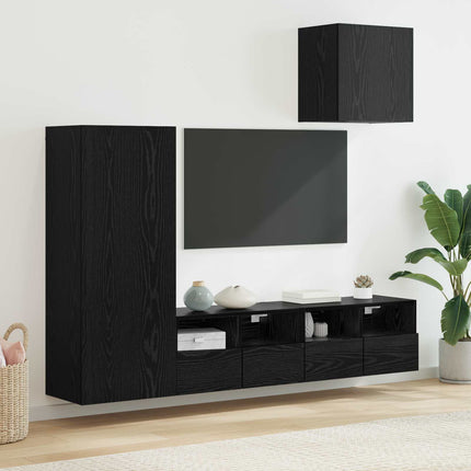 TV Vägg Enheter 4 pcs Svart Ek Konstruerat trä