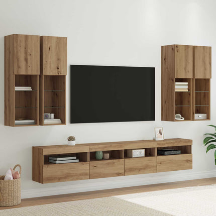 TV-väggskåpsset med LED-lampor 7 pcs artisan ek Konstruerat trä
