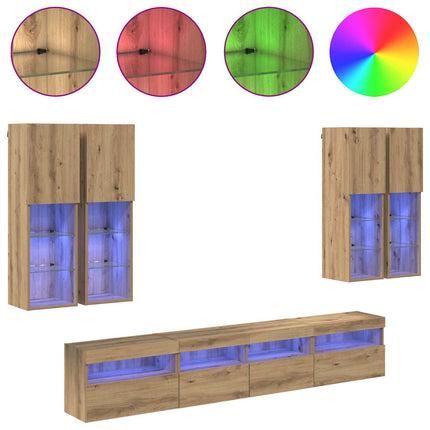 TV-väggskåpsset med LED-lampor 7 pcs artisan ek Konstruerat trä