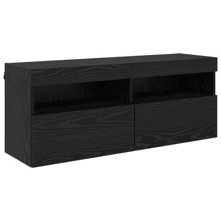 TV-väggskåpsset med LED-lampor 7 pcs Svart Ek 100 x 30 x 40 cm