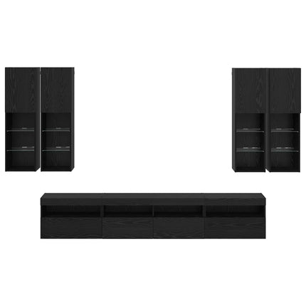 TV-väggskåpsset med LED-lampor 7 pcs Svart Ek 100 x 30 x 40 cm