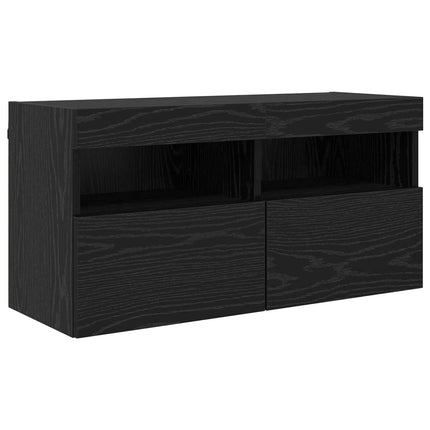 TV väggskåp set Väggmonterad 7 pcs Svart Ek Konstruerat trä