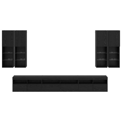 TV väggskåp set Väggmonterad 7 pcs Svart Ek Konstruerat trä