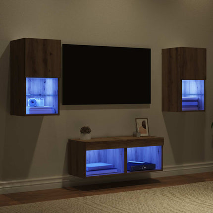 TV-väggskåp med LED -remsljus 4 pcs Artisan Ek Konstruerat trä