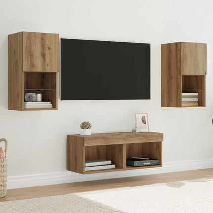 TV-väggskåp med LED -remsljus 4 pcs Artisan Ek Konstruerat trä