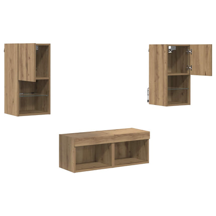 TV-väggskåp med LED -remsljus 4 pcs Artisan Ek Konstruerat trä