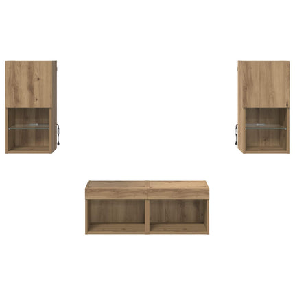 TV-väggskåp med LED -remsljus 4 pcs Artisan Ek Konstruerat trä