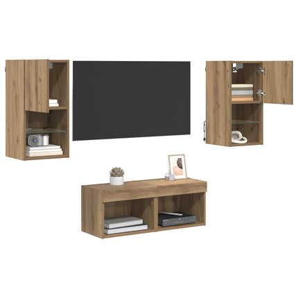 TV-väggskåp med LED -remsljus 4 pcs Artisan Ek Konstruerat trä