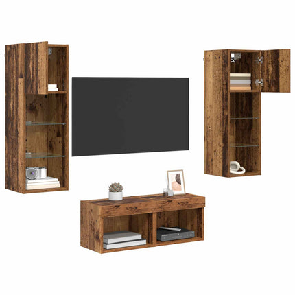 TV-väggskåp med LED -remsljus 4 pcs Artisan Ek Konstruerat trä