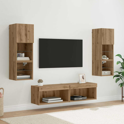 TV-väggmodul med LED -remsljus 6 pcs Artisan Ek Konstruerat trä