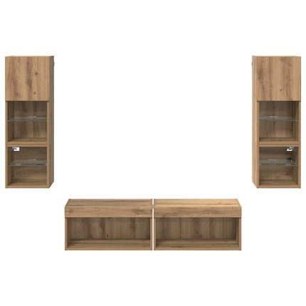 TV-väggmodul med LED -remsljus 6 pcs Artisan Ek Konstruerat trä