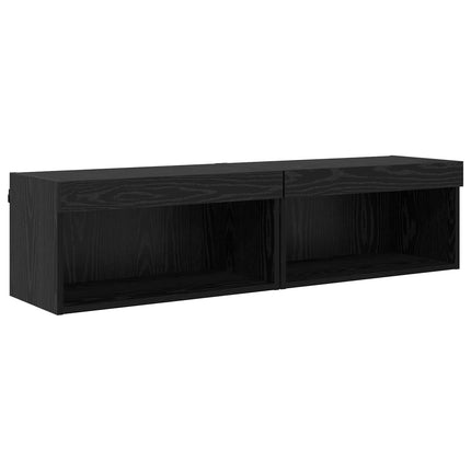 TV-väggmodul med LED -remsljus 6 pcs Svart Ek Konstruerat trä