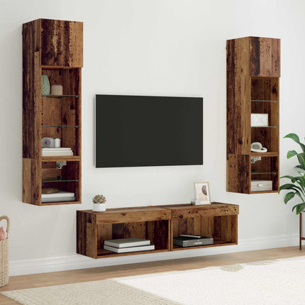 TV-väggmodul Väggmonterad 6 pcs Gammalt trä Konstruerat trä