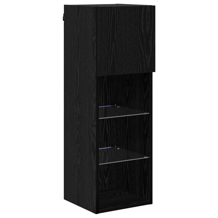 TV-väggmodul med LED -remsljus 6 pcs Svart Ek Konstruerat trä