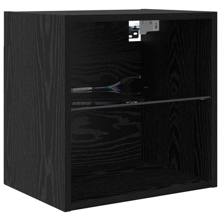 TV-skåp med LED -remsljus med låda 8 pcs Svart Ek Glas
