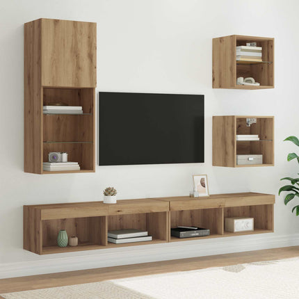 TV-väggenheter med LED 5 pcs Artisan Ek 100 x 30 x 30 cm